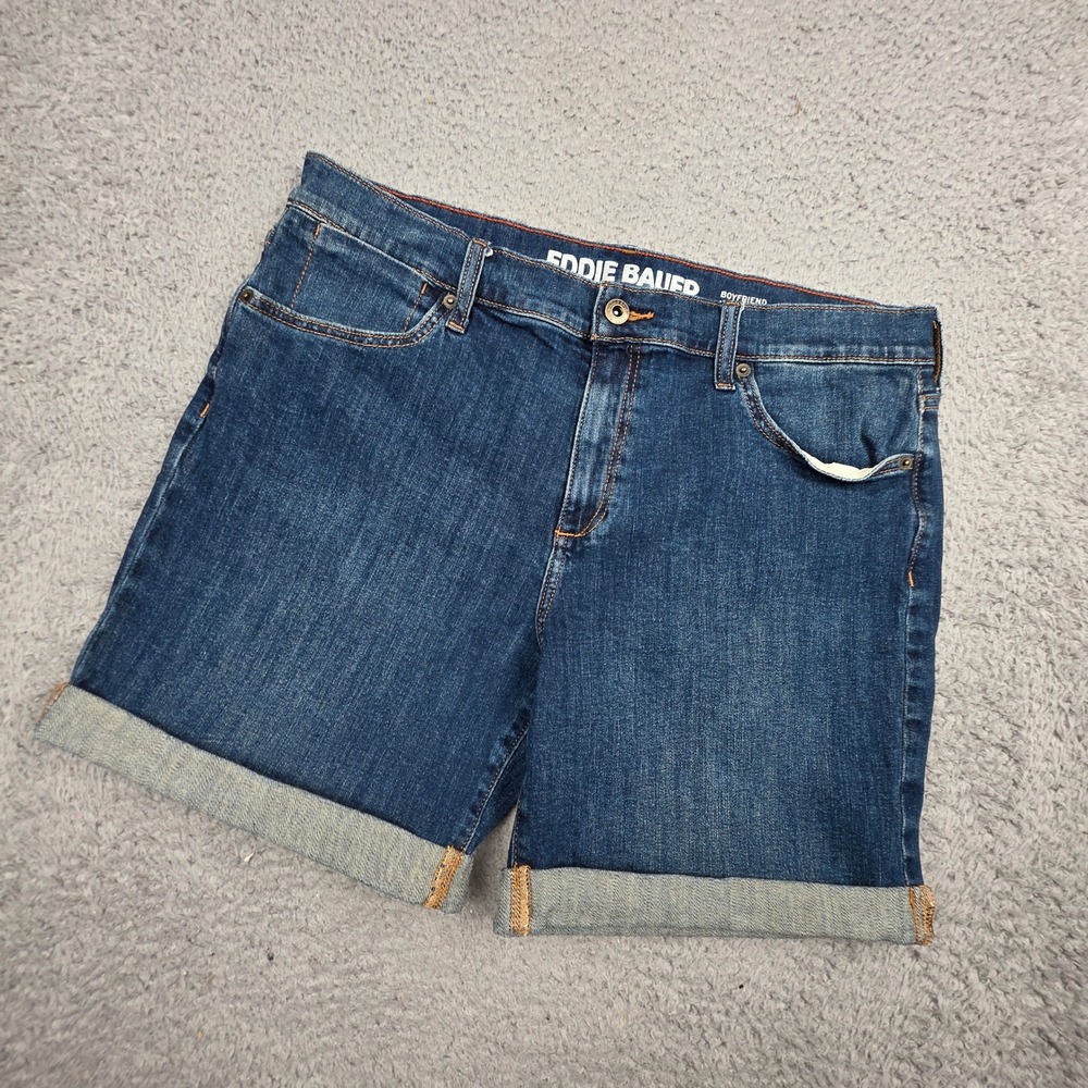 Eddie Bauer Boyfriend Midrise Short Women 10 Dark Blue Denim Cuffed‎
